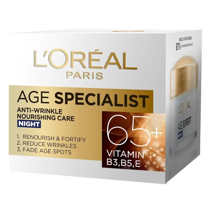 Crema Antirid L’Oréal Paris Age Specialist 65+ De Noapte, 50 Ml