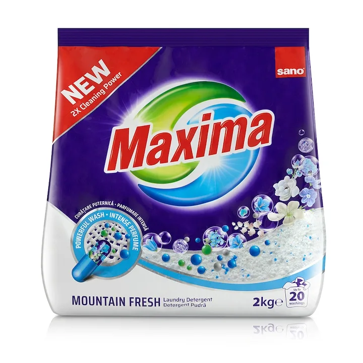 Detergent rufe pudra Sano Maxima Mountain Fresh 20 spalari 2KG